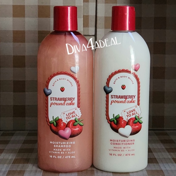 Bath & Body Works Wellness STRAWBERRY POUND CAKE 16 OZ Shampoo & Conditioner Set - Picture 1 of 2